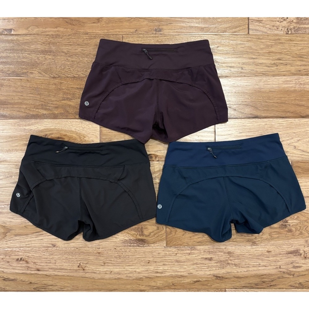 Lot of 3 Lululemon Running Run Times Short 4" Lined Women's 4 Wine Black Blue